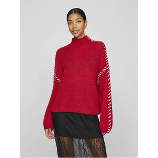 VILA dame pullover VICHOCA - Barbados Cherry WHITE STITCHING - S