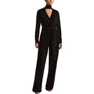 Reiss Reiss Black Vera Velvet Belted Wide Leg Jumpsuit