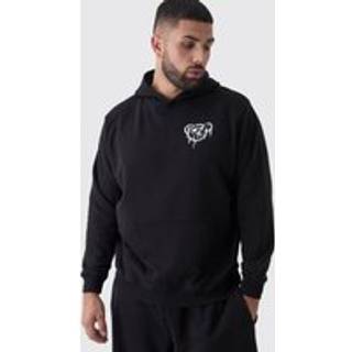 Mens Black Plus Teddy Puff Print Hoodie
