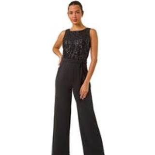 Roman Roman Black Contrast Sequin Bodice Jumpsuit