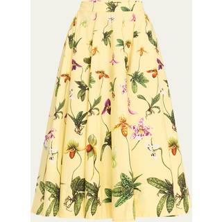 Oscar de la Renta Floral cotton-blend poplin midi skirt - yellow - XL