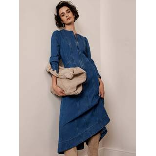 Mint Velvet Mint Velvet Blue Indigo Puff Sleeve Denim 100% Cotton Midi Dress