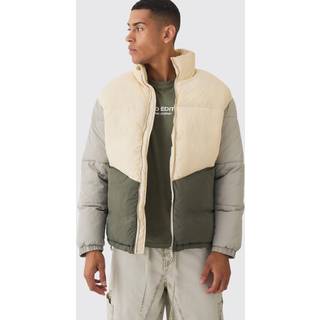 Mens Colour Block Funnel Neck Puffer In Ecru
