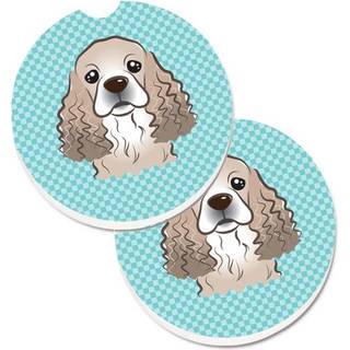 """" Caroline's Treasures Checkerboard Blue Cocker Spaniel Sæt med 2 Cup Holder Car Coasters BB1154Carc 2.56 Multicolor """"