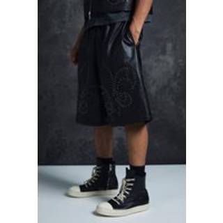 Mens Black Trippie Redd Relaxed Studded PU Short