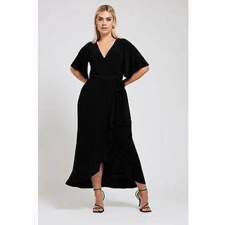 Yours Curve Yours Curve Black Ruffle Hem Wrap Dress