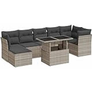 Sofasæt Til Haven 8 Dele Med Hynder Polyrattan Sort - Lysegrå / med opbevaring