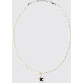 Mens Silver Star Pendant Pearl Necklace