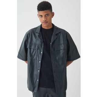 Mens Black Tall PU Short Sleeve Overshirt