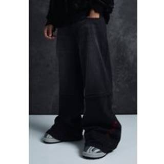 Mens Washed Black Trippie Redd Extreme Baggy Rigid Zip Off Leg Denim Jeans