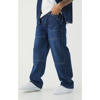 Mens Indigo Relaxed Rigid Washed Carabiner Jeans