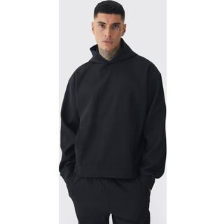 Mens Black Tall Pleated Oversized Boxy Hoodie