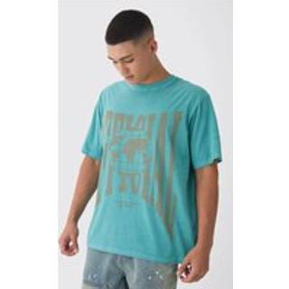 Mens Teal Regular Fit Washed Official Globe Print T-Shirt