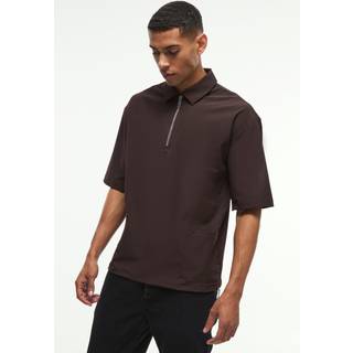 Mens Chocolate Oversized 1/4 Zip Bungee Hem Shirt