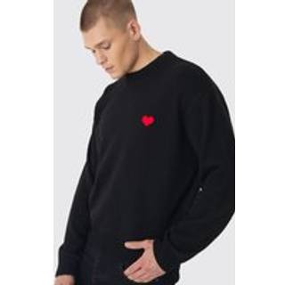 Mens Black Oversized Boxy Heart Jumper