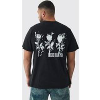 Mens Black Plus Rose Design Washed Graphic T-Shirt