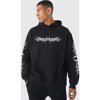 Mens Black Oversized Gothic Print Hoodie