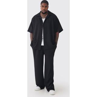 Mens Black Plus Scuba Twill Oversized Shirt & Trouser Set