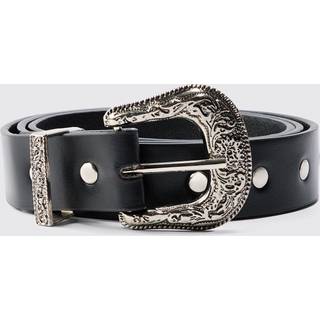 Mens Black Western Studded Silver Buckle Belt