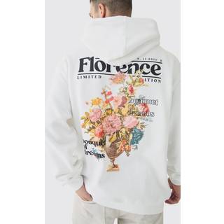 Mens White Tall Floral Back Print Oversized Hoodie