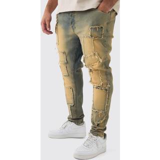 Mens Mid Wash Plus Tinted Frayed Skinny Jeans