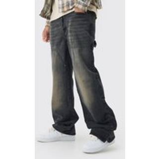 Mens Brown Relaxed Fit Carpenter Jeans With Split Hem
