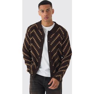 Mens Brown Long Sleeve Stripe Knit Shirt