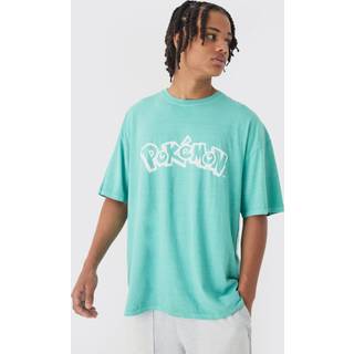Mens Aqua Oversized Wash Pokemon Extended Neck Squirtle License T-shirt