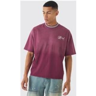 Mens Burgundy Oversized Boxy Heavy Washed Ringer T-shirt