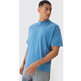 Mens Washed Blue Oversized Extended Neck Washed T-shirt