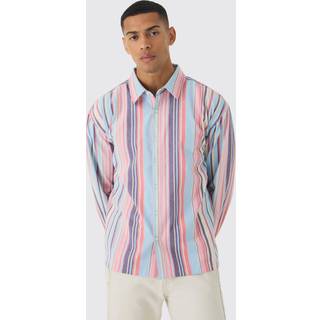 Mens Pink Oversized Long Sleeve Stripe Shirt