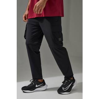 Mens Black Man Active Cargo Zip Off Tapered Jogger