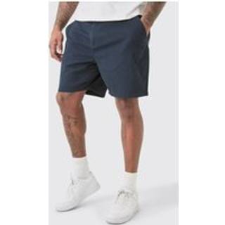 Mens Plus Fixed Waist Navy Slim Fit Chino Shorts