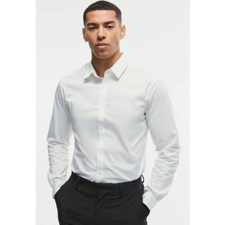 Mens White Long Sleeve Stretch Fit Shirt