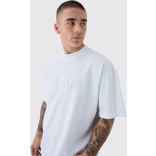 Mens White Oversized Extended Neck Limited Edition Embossed T-Shirt
