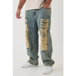 Mens Antique Blue Plus Ripped Carpenter Panel Relaxed Fit Jeans