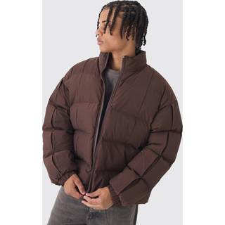 Mens Pleat Detail Funnel Neck Puffer Jacket In Chocolate