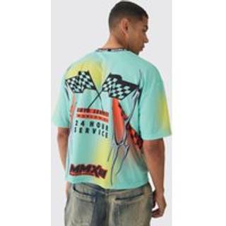 Mens Sage Oversized Boxy Closed Mesh Graffiti Moto Jacquard Neck T-shirt