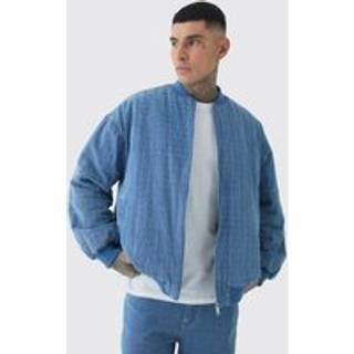 Mens Mid Wash Tall Ripstop Oversized Padded Bomber Jacket