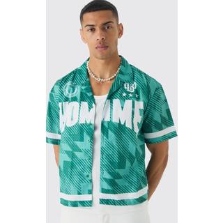 Mens Sage Oversized Homme Moto Print Boxy Shirt