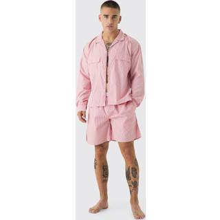 Mens Red Woven Oversized Shirt & Short Lounge Set