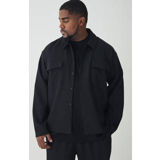 Mens Black Plus Pleated Cargo Overshirt