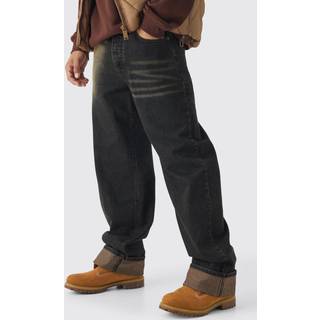 Mens Relaxed Brown Spray Wash Turn Up Hem Jeans