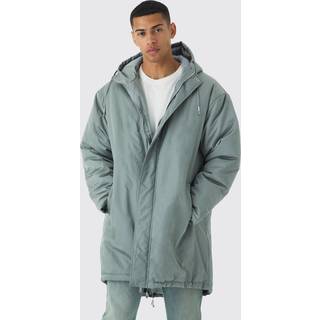 Mens Oversized Satin Padded Longline Parka In Sage