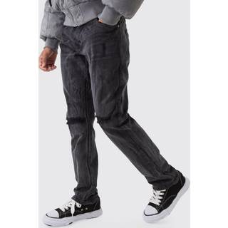 Mens Washed Black Slim Flared Ripped Jeans