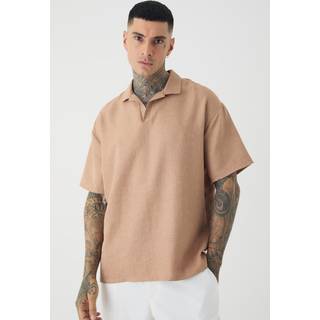 Mens Tall Oversized Linen Revere Polo In Taupe