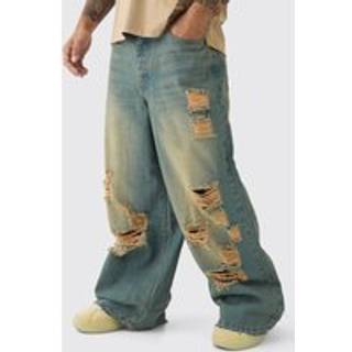 Mens Light Blue Extreme Baggy Rigid All Over Ripped Jeans