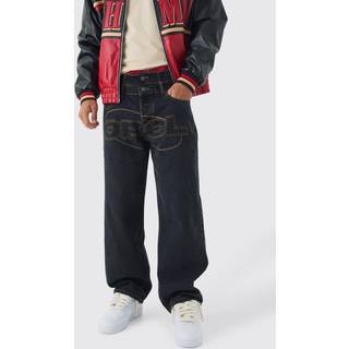 Mens Washed Black Extreme Baggy Rigid Boxer Double Waistband Jeans
