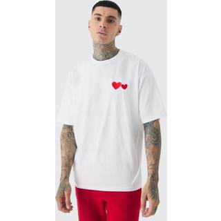 Mens Tall Love Heart Embroidered T-shirt In White