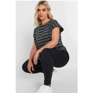 Yours Curve Yours Curve Grey Grown On Stripe 100% Cotton T-Shirt